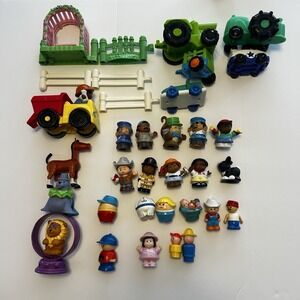 Fisher Price Little People Lot Of 36 Mixed Pieces Swing Animals Farmers Cars Vtg